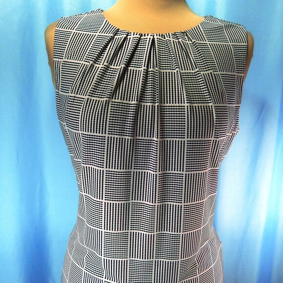 Calvin Klein Black & White Pleated Neck Career Shell Sleeveless Medium EUC - Picture 1 of 11